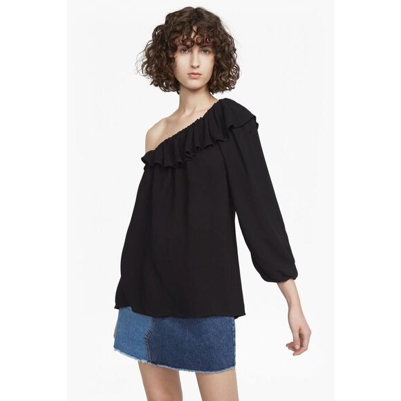 French Connection Black Evening Dew One Sleeve Top womens 4 NWT - Picture 4 of 7